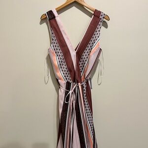Chic Wrap Striped Dress in Pink and Brown